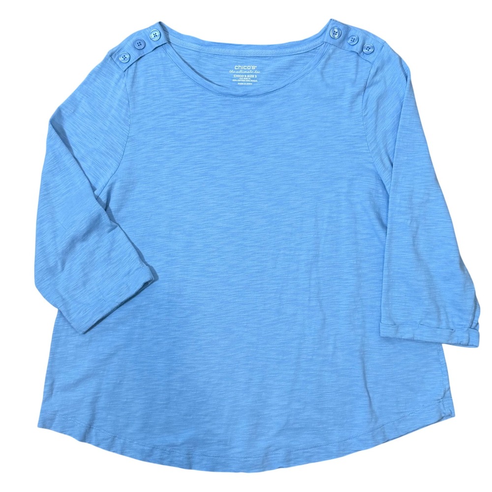 Chicos Slub Knit Ultimate Tee 3/XL Closet Staple 3/4 Sleeve Cuffed Button Detail